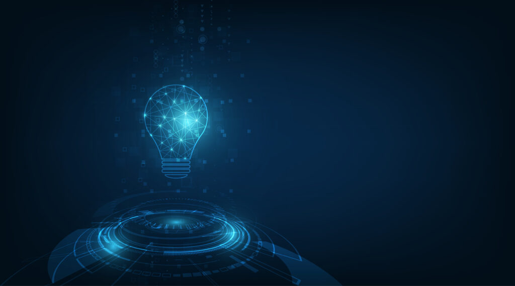 Ampoule IA sur fond bleu